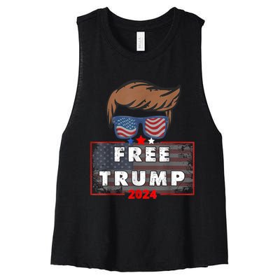 Free Donald Trump Republican Support Pro Trump American Flag Women's Racerback Cropped Tank