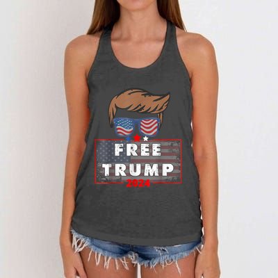 Free Donald Trump Republican Support Pro Trump American Flag Women's Knotted Racerback Tank