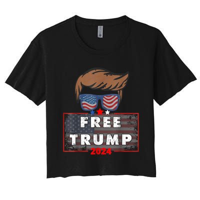 Free Donald Trump Republican Support Pro Trump American Flag Women's Crop Top Tee