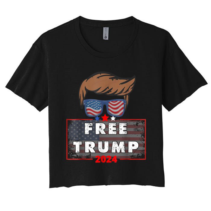 Free Donald Trump Republican Support Pro Trump American Flag Women's Crop Top Tee