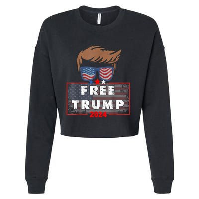 Free Donald Trump Republican Support Pro Trump American Flag Cropped Pullover Crew