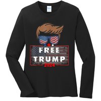 Free Donald Trump Republican Support Pro Trump American Flag Ladies Long Sleeve Shirt