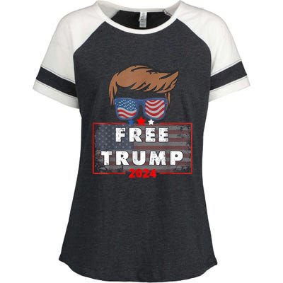 Free Donald Trump Republican Support Pro Trump American Flag Enza Ladies Jersey Colorblock Tee