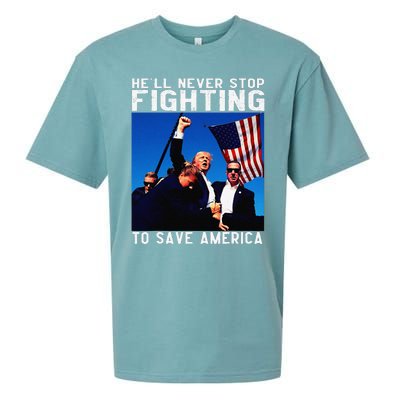 Funny Donald Trump HeLl Never Stop Fighting To Save America Gift Sueded Cloud Jersey T-Shirt