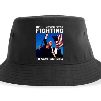 Funny Donald Trump HeLl Never Stop Fighting To Save America Sustainable Bucket Hat