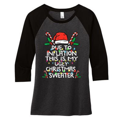 Funny Due to Inflation Ugly Christmas Sweaters  Women's Tri-Blend 3/4-Sleeve Raglan Shirt