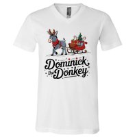 Funny Dominick The Donkey Christmas Sleigh Holiday Funny V-Neck T-Shirt