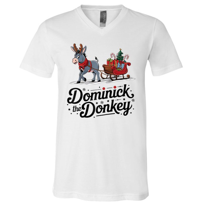 Funny Dominick The Donkey Christmas Sleigh Holiday Funny V-Neck T-Shirt