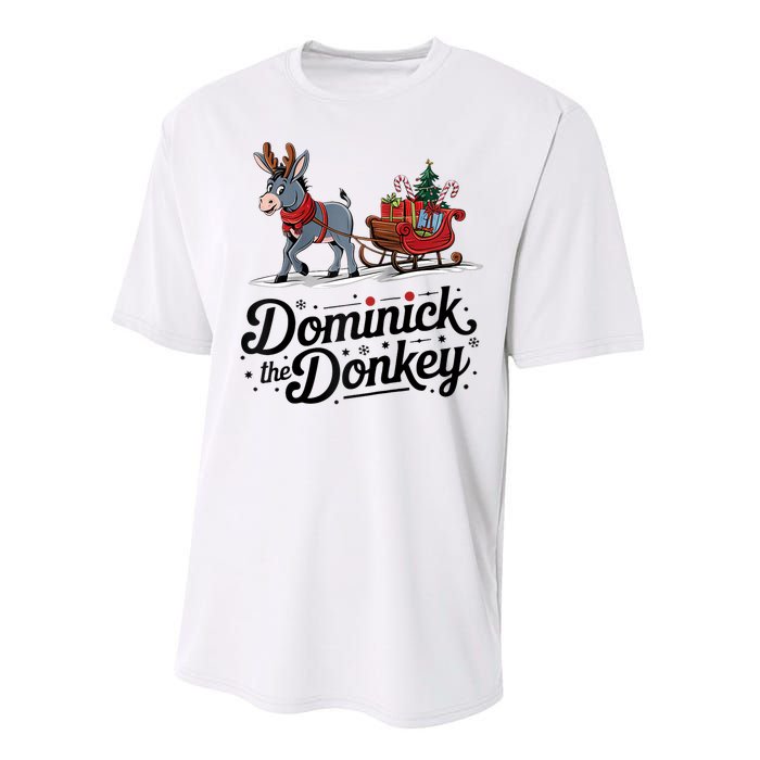 Funny Dominick The Donkey Christmas Sleigh Holiday Funny Performance Sprint T-Shirt