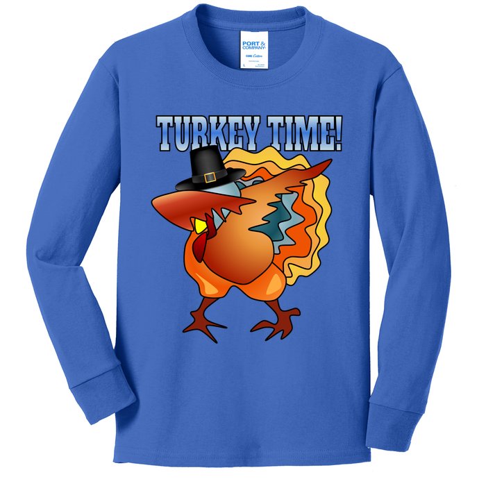 Funny Dabbing Turkey Gift For Thanksgiving Pilgrim Outfit Kids Long Sleeve Shirt