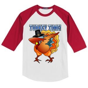 Funny Dabbing Turkey Gift For Thanksgiving Pilgrim Outfit Kids Colorblock Raglan Jersey