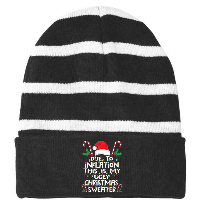 Funny Due to Inflation Ugly Christmas Sweaters Striped Beanie with Solid Band