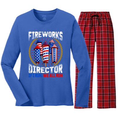 Firework Director Technician I Run You Run 4th Of July Gift Women's Long Sleeve Flannel Pajama Set 