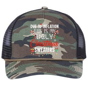 Funny Due To Inflation This Is My Ugly Christmas Sweaters  Retro Rope Trucker Hat Cap