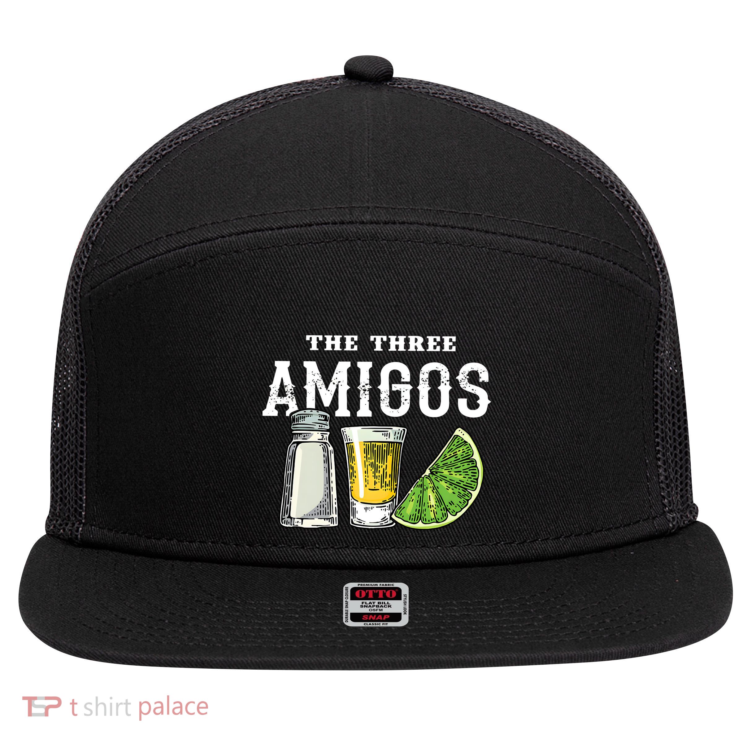 Funny Drinking The Three Amigos Cinco De Mayo 7 Panel Mesh Trucker Snapback Hat