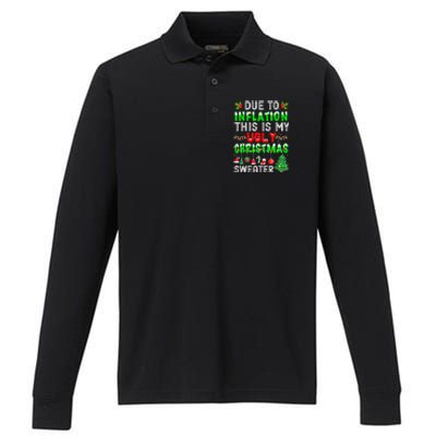 Funny Due To Inflation Ugly Christmas Sweaters Xmas Holiday Performance Long Sleeve Polo