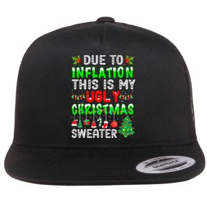 Funny Due To Inflation Ugly Christmas Sweaters Xmas Holiday Flat Bill Trucker Hat