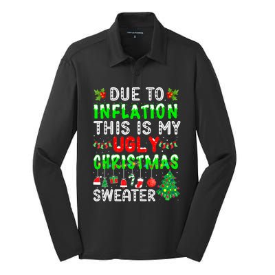 Funny Due To Inflation Ugly Christmas Sweaters Xmas Holiday Silk Touch Performance Long Sleeve Polo