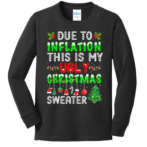 Funny Due To Inflation Ugly Christmas Sweaters Xmas Holiday Kids Long Sleeve Shirt