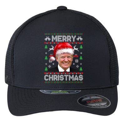 Funny Donald Trump Merry Christmas Family Ugly Xmas Gift Flexfit Unipanel Trucker Cap