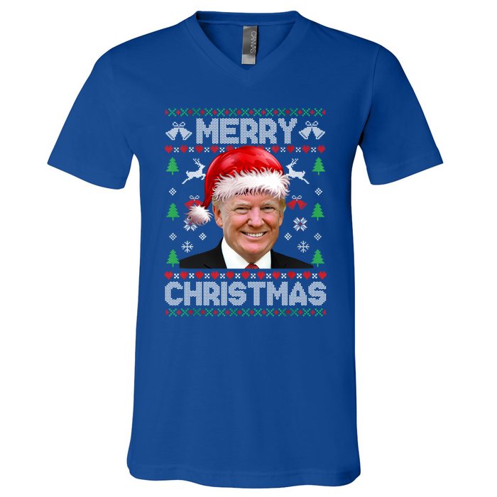 Funny Donald Trump Merry Christmas Family Ugly Xmas Gift V-Neck T-Shirt