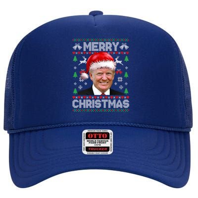 Funny Donald Trump Merry Christmas Family Ugly Xmas Gift High Crown Mesh Back Trucker Hat