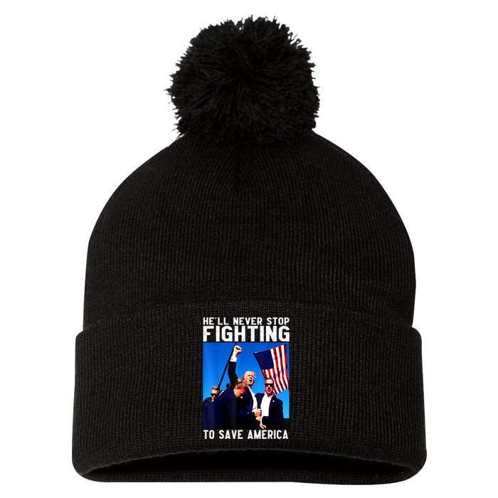 Funny Donald Trump HeLl Never Stop Fighting To Save America Gift Pom Pom 12in Knit Beanie