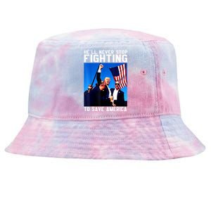 Funny Donald Trump HeLl Never Stop Fighting To Save America Gift Tie-Dyed Bucket Hat