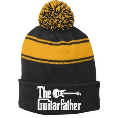 Fathers Day The Guitarfather Musician Guitarist Dad Stripe Pom Pom Beanie