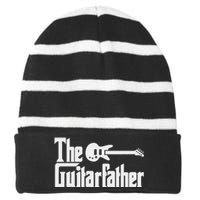 Fathers Day The Guitarfather Musician Guitarist Dad Striped Beanie with Solid Band