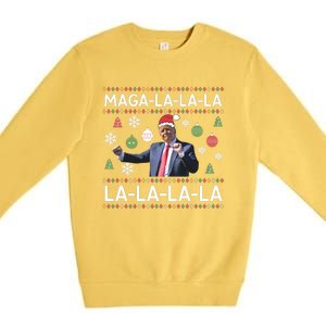 Funny Donald Trump Ugly Christmas Maga La La La Gift Premium Crewneck Sweatshirt