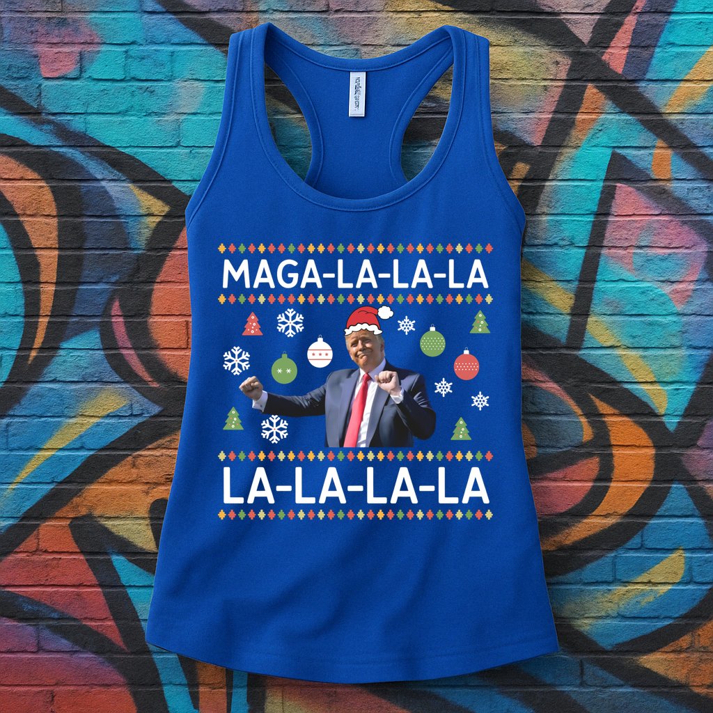 Funny Donald Trump Ugly Christmas Maga La La La Gift Womens Tank Top