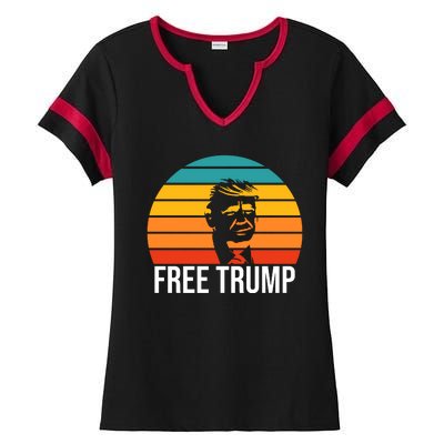 Free Donald Trump From Prison Ladies Halftime Notch Neck Tee