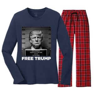 Free Donald Trump Mugshot Women's Long Sleeve Flannel Pajama Set 