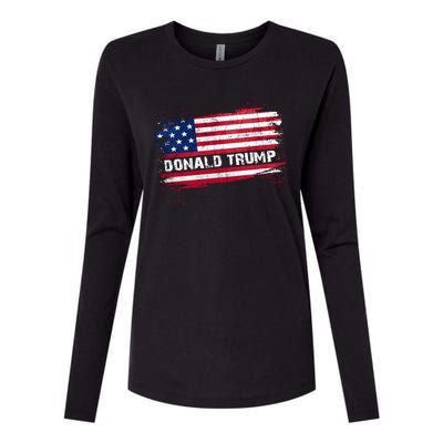 Flag Donald Trump 2024 Womens Cotton Relaxed Long Sleeve T-Shirt