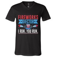 Firework Director Technician I Run You Run 4th Of July V-Neck T-Shirt
