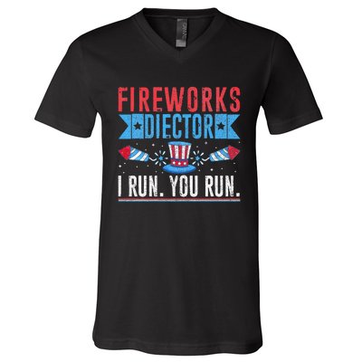 Firework Director Technician I Run You Run 4th Of July V-Neck T-Shirt