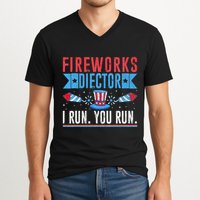 Firework Director Technician I Run You Run 4th Of July V-Neck T-Shirt
