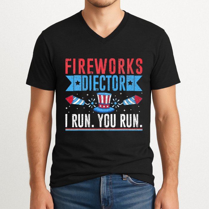 Firework Director Technician I Run You Run 4th Of July V-Neck T-Shirt