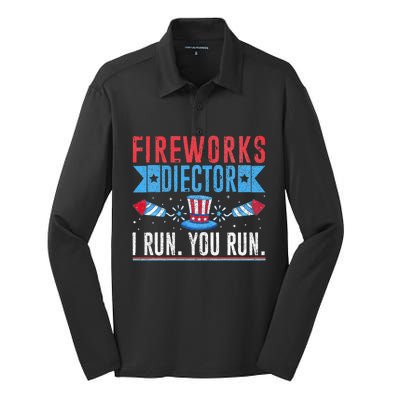 Firework Director Technician I Run You Run 4th Of July Silk Touch Performance Long Sleeve Polo