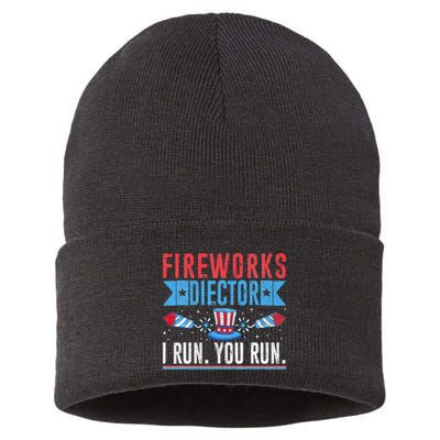 Firework Director Technician I Run You Run 4th Of July Sustainable Knit Beanie