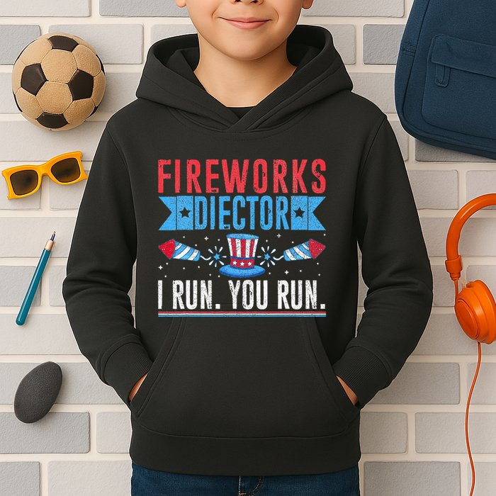 Firework Director Technician I Run You Run 4th Of July Kids Hoodie