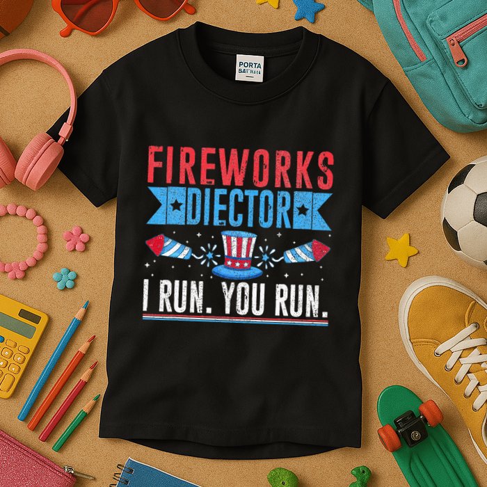 Firework Director Technician I Run You Run 4th Of July Kids T-Shirt