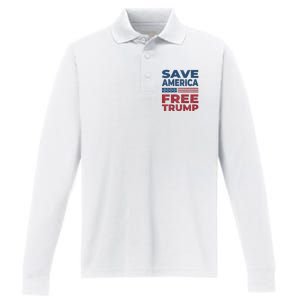 Free Donald Trump 2024 Free Trump Save America President Performance Long Sleeve Polo