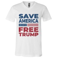 Free Donald Trump 2024 Free Trump Save America President V-Neck T-Shirt