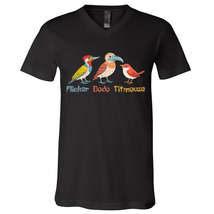 Flicker Dodo Titmouse Bird Lover Nature Lover V-Neck T-Shirt