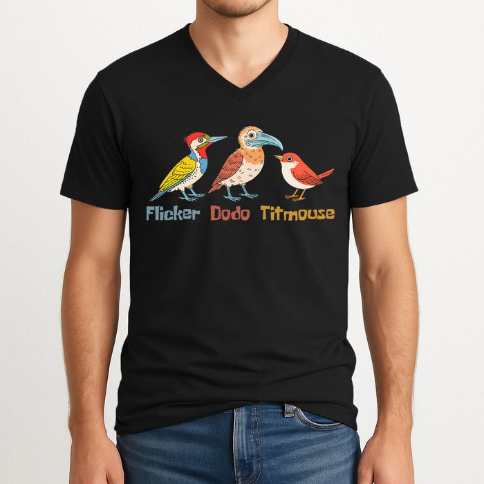 Flicker Dodo Titmouse Bird Lover Nature Lover V-Neck T-Shirt