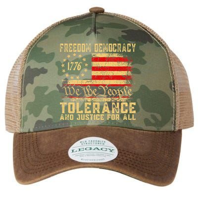 Freedom Democracy Tolerance And Justice For All Hands Off Legacy Tie Dye Trucker Hat