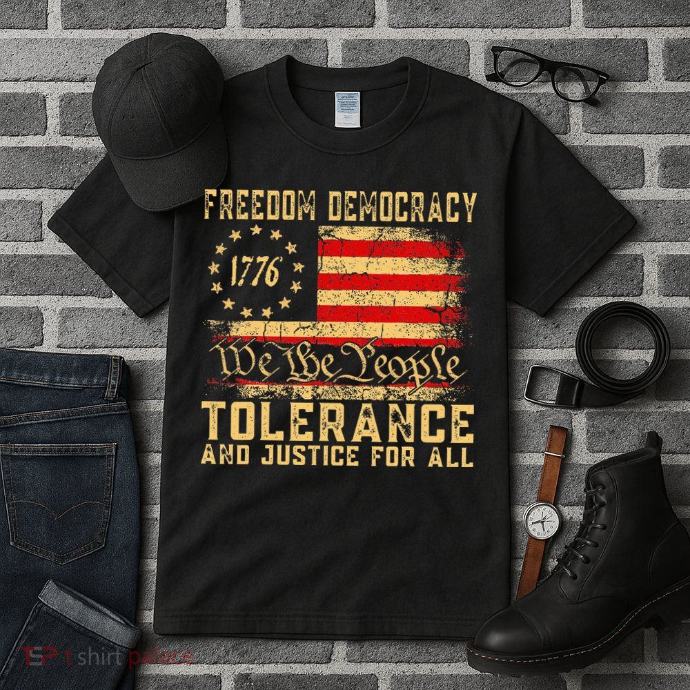Freedom Democracy Tolerance And Justice For All Hands Off Tall T-Shirt