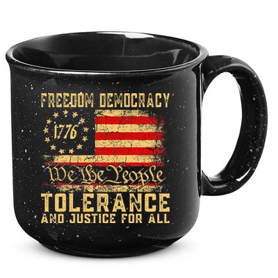 Freedom Democracy Tolerance And Justice For All Hands Off 15oz Campfire Ceramic Mug